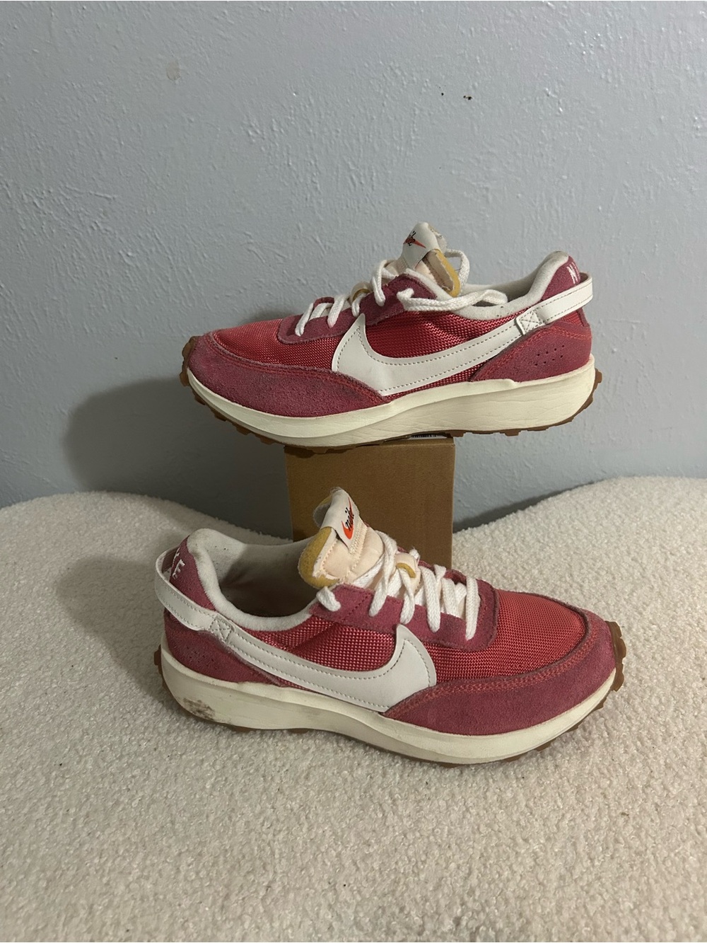 Nike Women's Pink and White Retro Running Sneakers